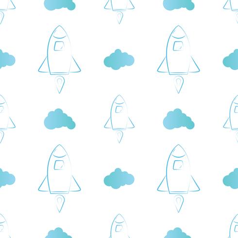 Rocket line style and cloud seamless pattern. vector illustration on white background. Design for Textile, Wallpaper, Fabric.