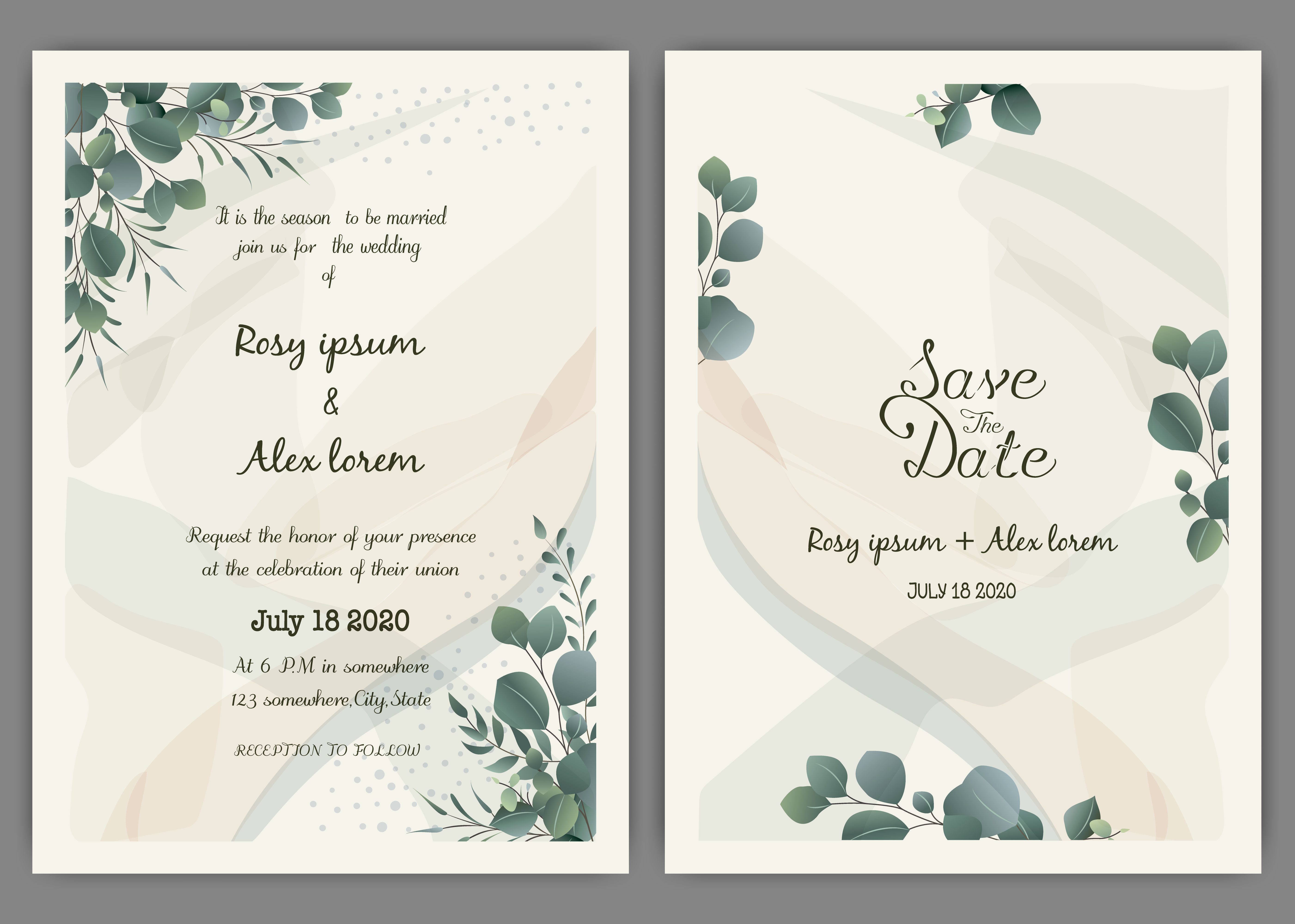 Greenery Wedding Invitation ,Template Eucalyptus Wedding ...