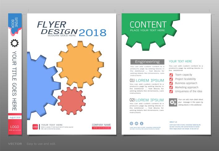 Cubre el vector de la plantilla del diseño del libro, conceptos gráficos de la información de los engranajes.