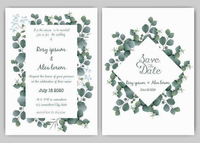 Greenery Wedding Invitation ,Template Eucalyptus  Wedding Invitation. vector