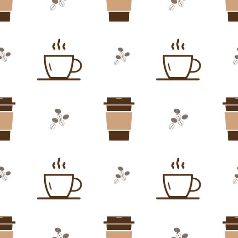 Seamless pattern with ice cup of coffee icon and outline  hot cup of coffee  on a white background. Vector repeating texture.