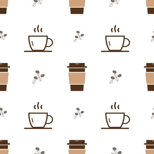 Seamless pattern with ice cup of coffee icon and outline  hot cup of coffee  on a white background. Vector repeating texture.