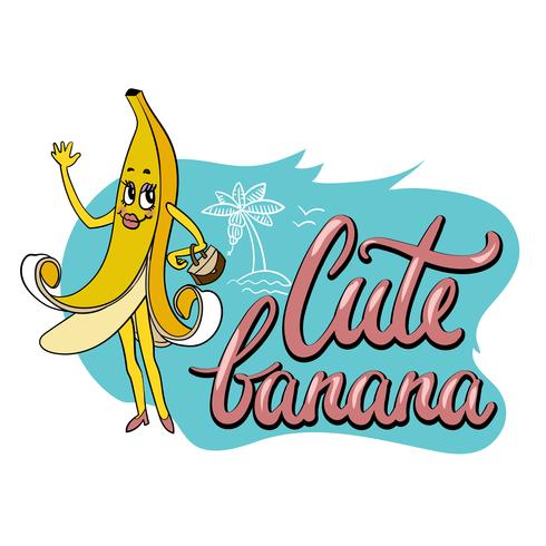 Cute unusual hand drawn print for textile with funny cartoon character of banana and hand written note vector