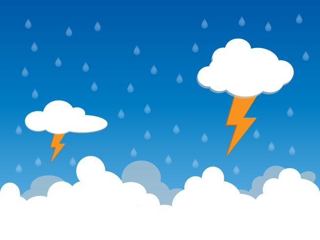 Rainy Day, rain and lightening in clound, vector illustration.