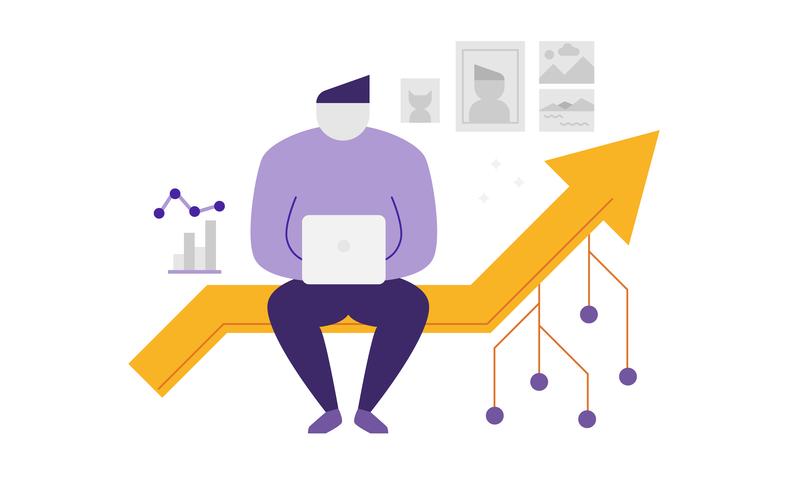 Abstract man sitting on a line graph vector