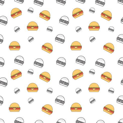 Patrón sin fisuras con hamburguesa sobre un fondo blanco. Vector repitiendo la textura.