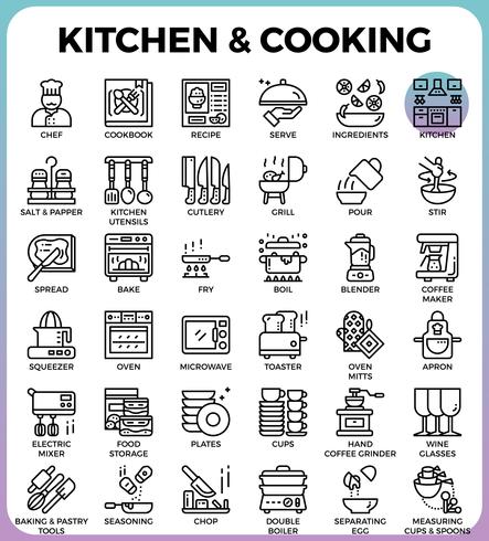 Iconos de cocina y cocina. vector