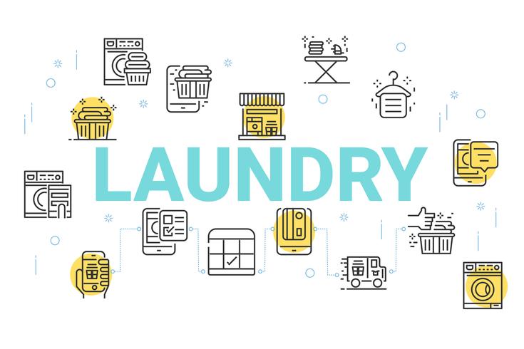 Laundry concept background, Thin line icons set for wallpaper and background.  vector