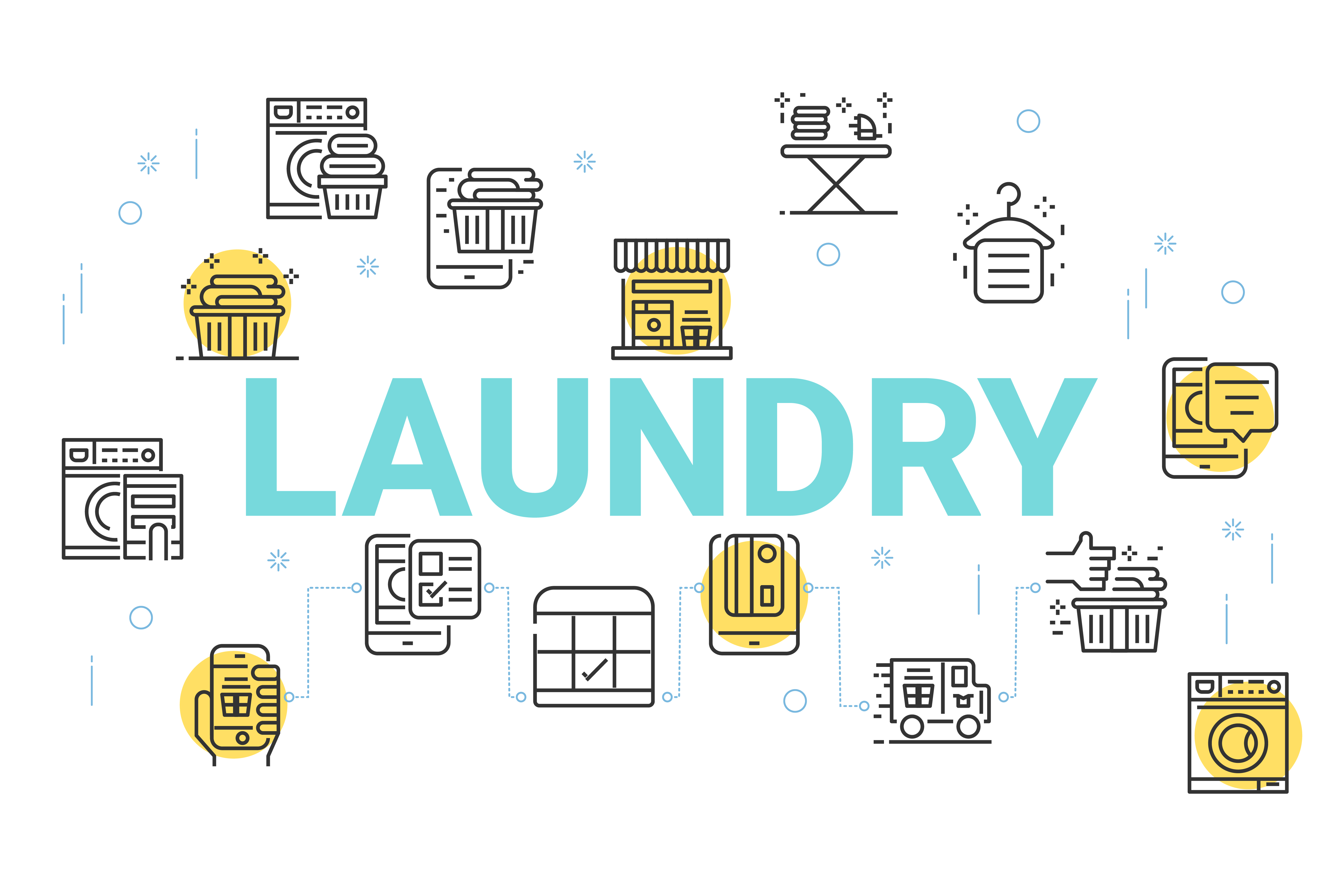 Laundry concept background, Thin line icons set for wallpaper and