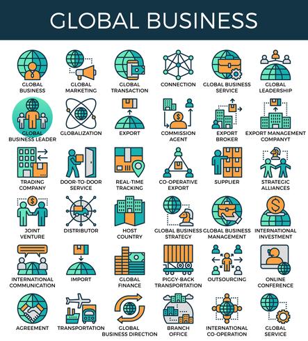 Iconos de concepto de negocio global vector