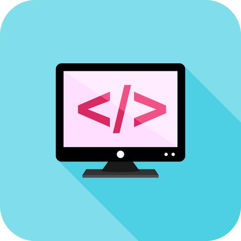 Coding on screen Flat Long Shadow Icon vector