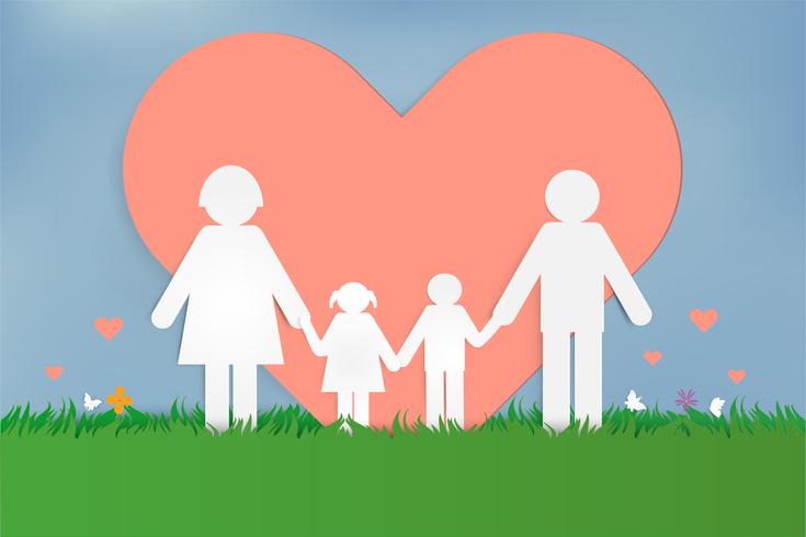 Happy Love Family. Happy Parent's Day with Father, mather and children. Paper art design. vector