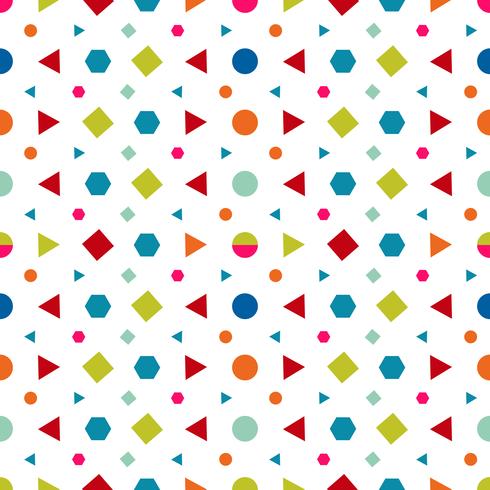 Seamless pattern with circles, square, triangle and Hexagon of fresh colors  on a white background. Vector Illustrations repeating texture.