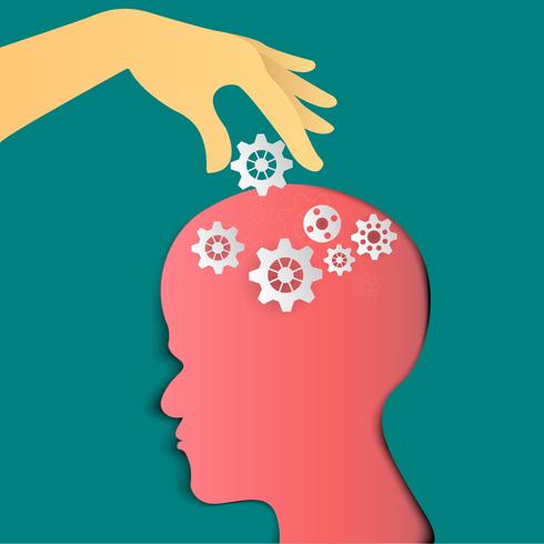 Human head with gears. Head thinking.   paper art and craft style. vector