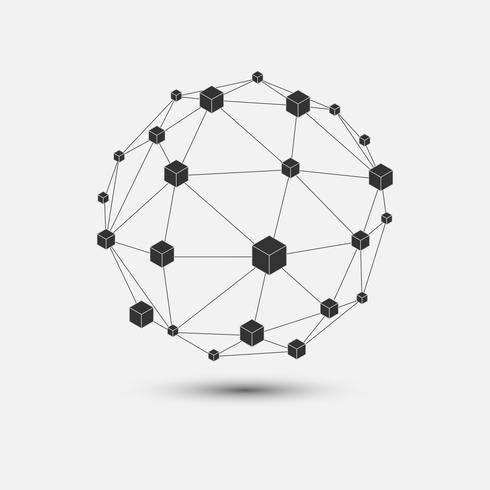 Tecnología blockchain en el estilo de línea delgada geométrica. Vector de la cadena de bloques de iconos o logotipo.