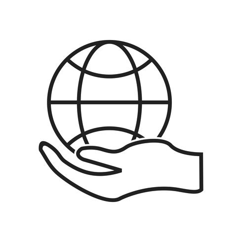 Icono de línea negra de mano global vector