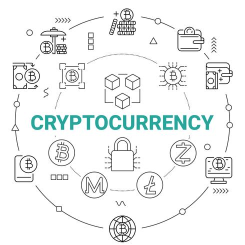 Cryptocurrency with Blockchain network technology Background. Digital money concept. vector