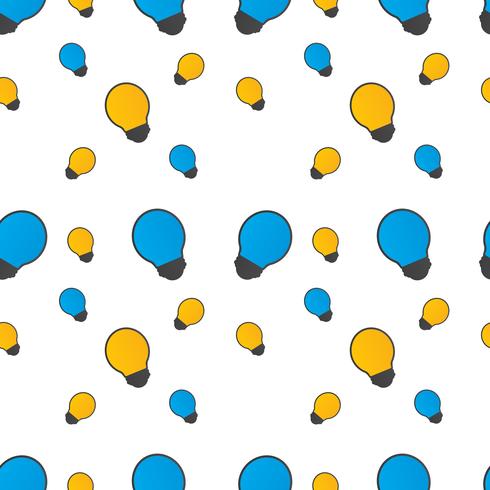 Seamless pattern with bulb of blue and yellow colors  on a white background. Vector repeating texture.