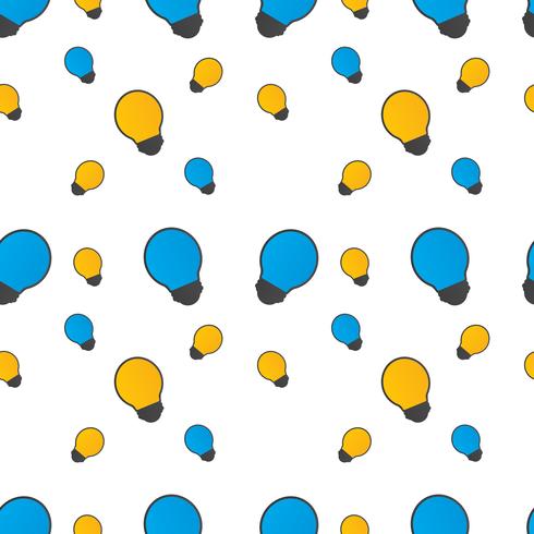 Seamless pattern with bulb of blue and yellow colors  on a white background. Vector repeating texture.