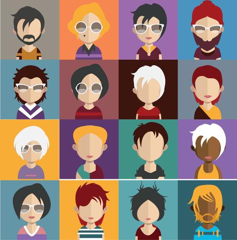 Conjunto de avatares de personas con fondos. vector