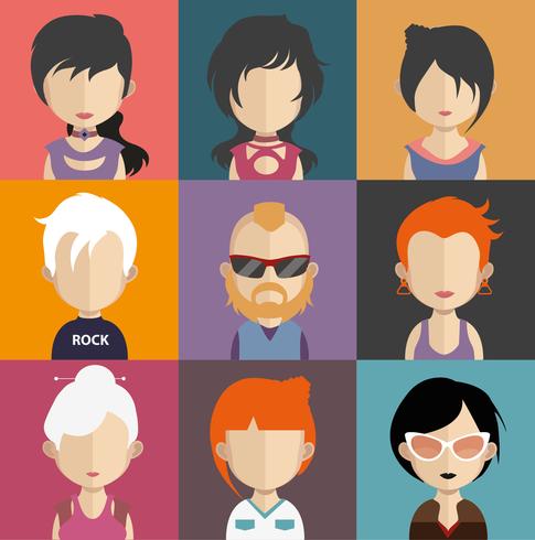 Conjunto de avatares de personas con fondos. vector