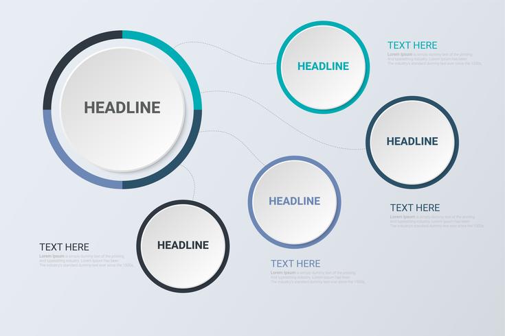 Concepto de infografía Concepto de negocio. Plantilla de círculo de negocios con opciones para folleto, diagrama, flujo de trabajo, línea de tiempo, diseño web vector