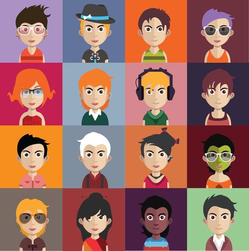 Conjunto de avatares de personas con fondos. vector