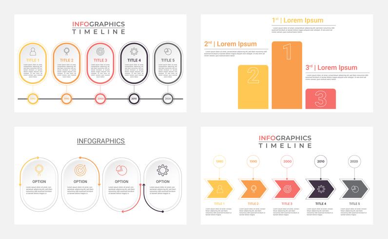 Conjunto de plantillas de infografía empresarial con 4 pasos, procesos, opciones. Resumen línea de tiempo infografía moderna. vector