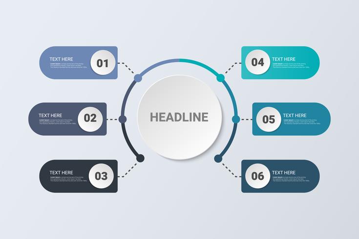 Concepto de infografía Diseño de diagrama de flujo. Concepto de negocio con 6 opciones, pasos o procesos. vector