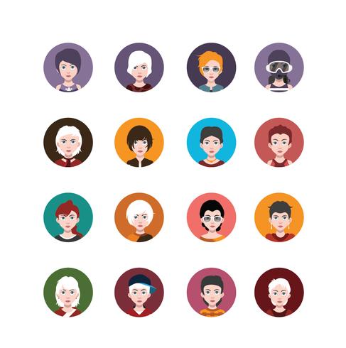 Conjunto de avatares de personas con fondos. vector