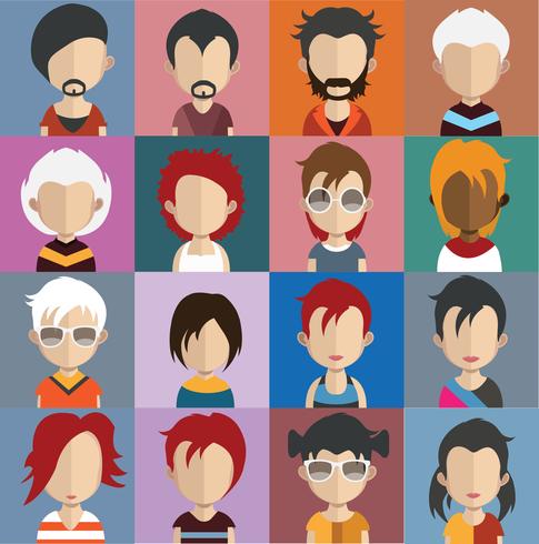 Conjunto de avatares de personas con fondos. vector