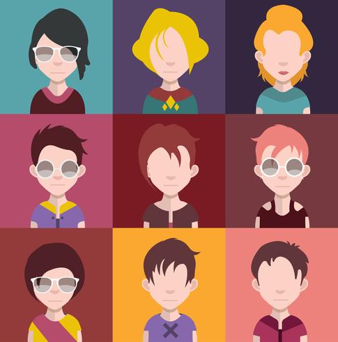 Conjunto de avatares de personas con fondos. vector