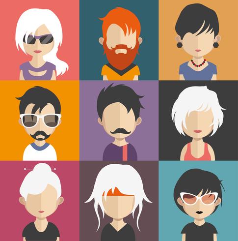 Conjunto de avatares de personas con fondos. vector