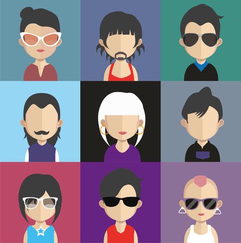 Conjunto de avatares de personas con fondos. vector