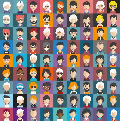 Conjunto de avatares de personas con fondos. vector