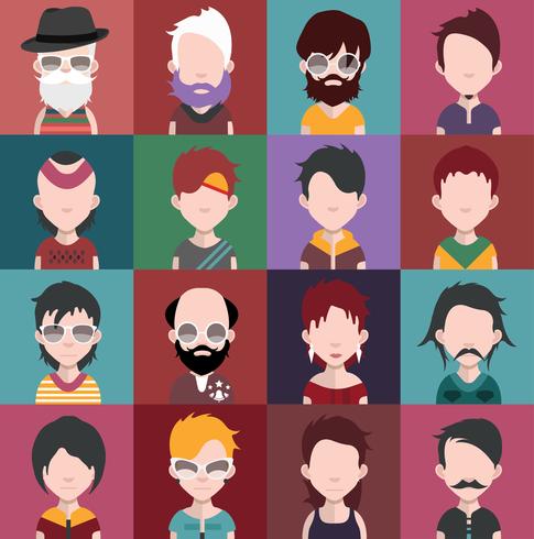 Conjunto de avatares de personas con fondos. vector