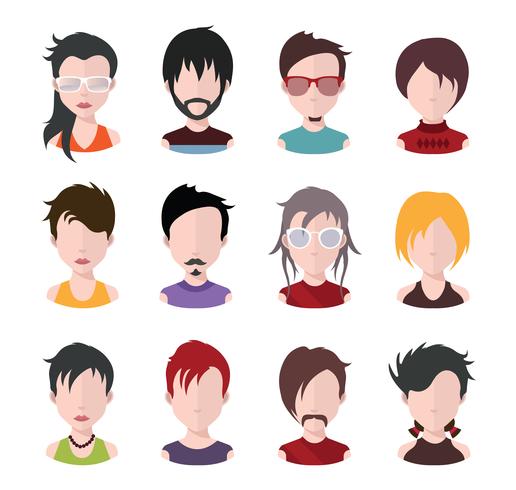 Conjunto de avatares de personas con fondos. vector