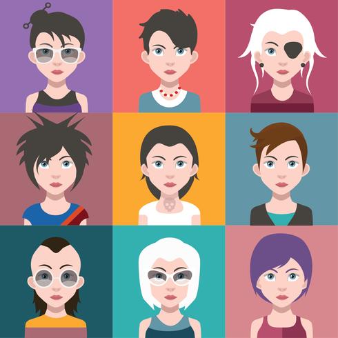 Conjunto de avatares de personas con fondos. vector