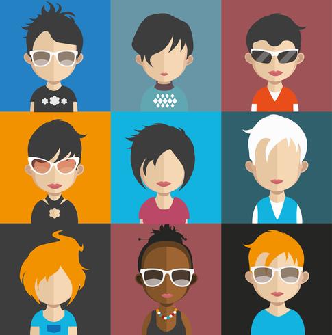 Conjunto de avatares de personas con fondos. vector