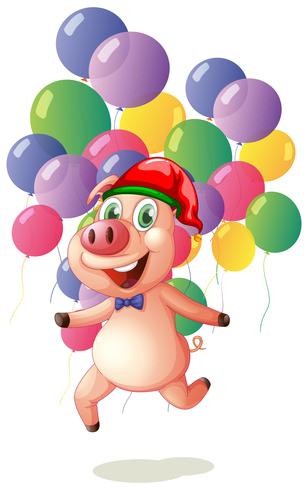 Christmas theme with pig and balloons vector