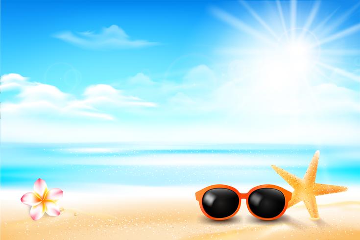 Sunglass star fish y flor en la playa de arena 001 vector