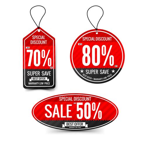 Sale text on red tag banner set 004 vector