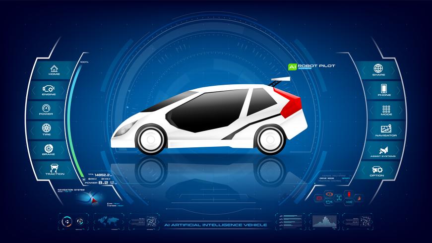 Coche EV electrónico con interfaz AI 001 vector