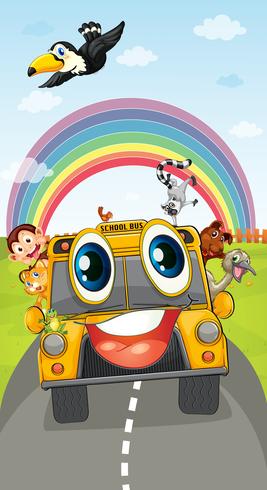 animals in school bus vector