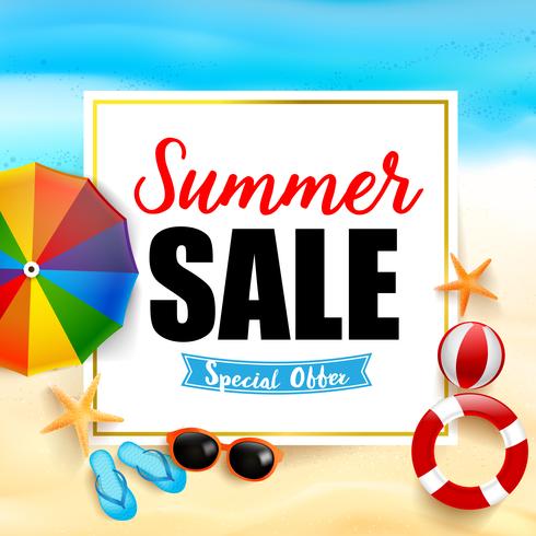 Summer sale titile on white rectangle 001 vector