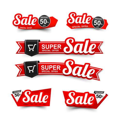 Sale text on red tag banner set 003 vector