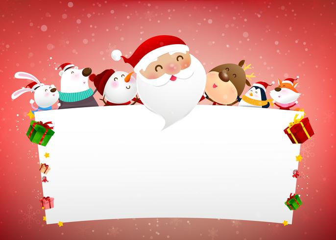 Christmas Snowman Santa claus and animal cartoon smile with snow falling background 004 vector