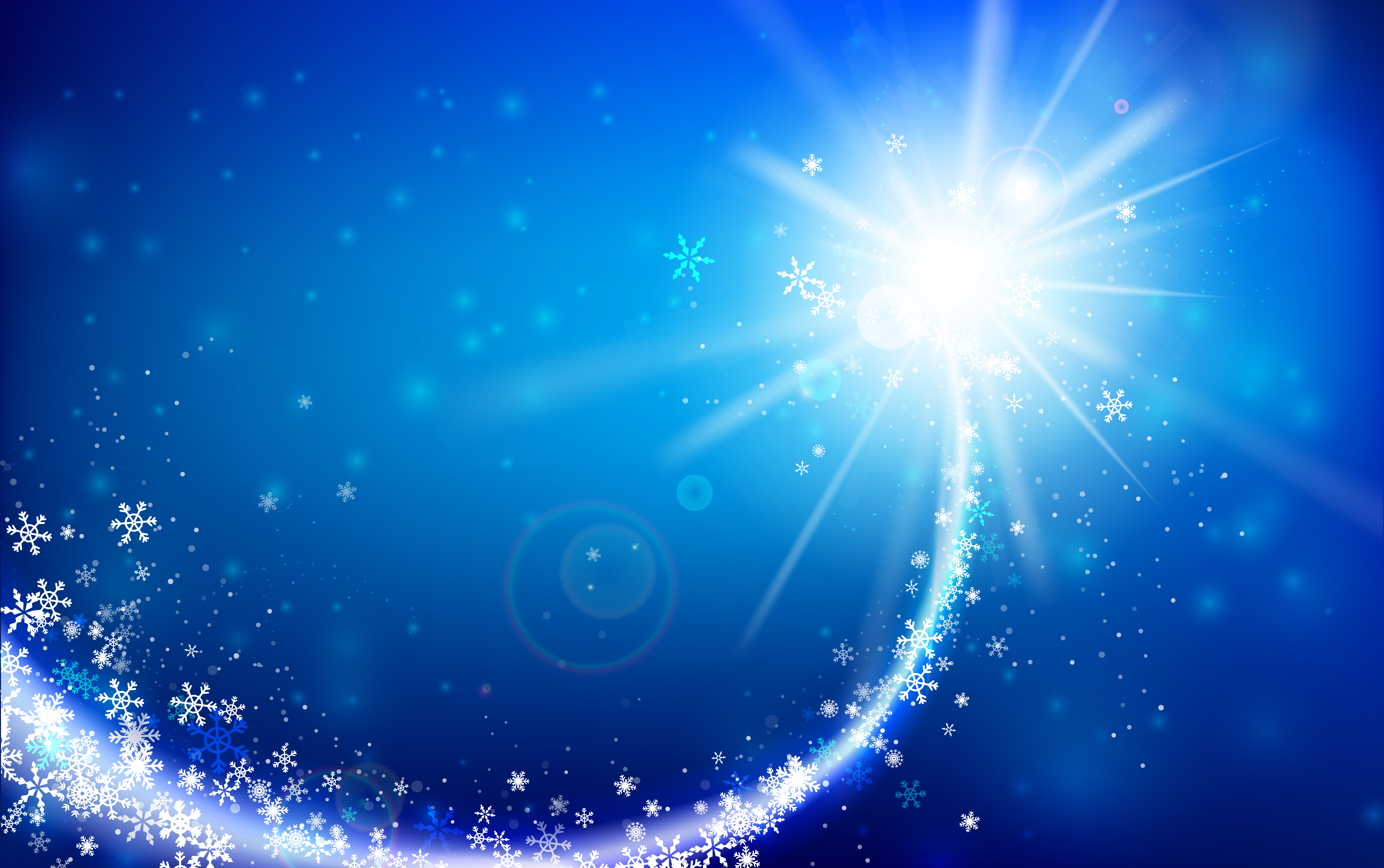 Winter snowflake falling with glittering and lighting over blue