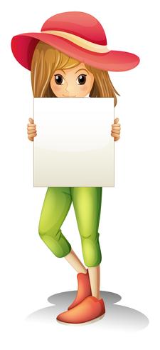 A girl wearing a hat holding an empty signage vector