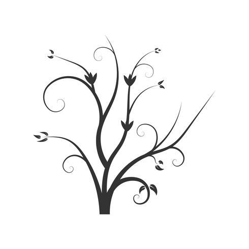 Vector tree branches silhouette with leaves.